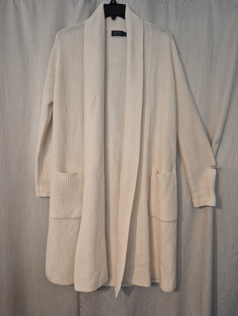 Polo Ralph Lauren Ivory Wool Cashmere Open Front Shawl Cardigan Sz S pockets